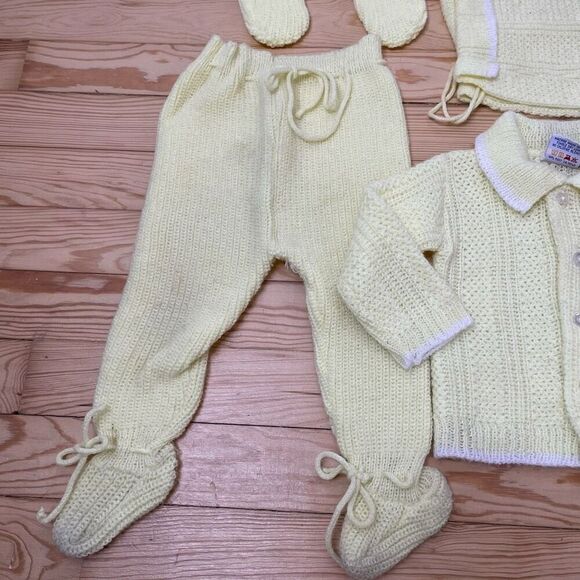 Vtg 60s/70s Baby Clothes Noveltyknit Yellow Knit Sweater Hat & Pants w/ Footies - Picture 3 of 9